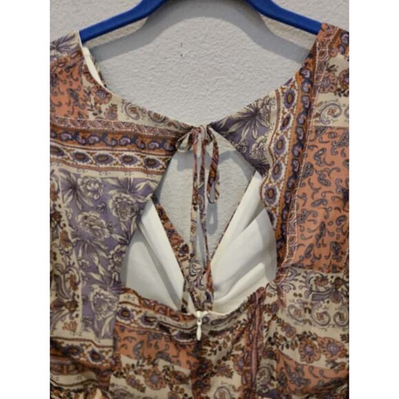 Julia Jordan Paisley Print Dress M Multicolor V-Neck Open Back Short - Picture 6 of 8